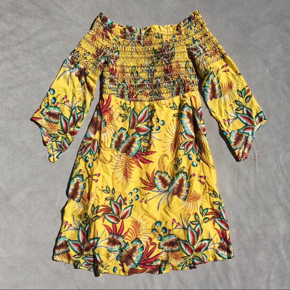 Farm Rio Anthropologie Bria Yellow Dress XS NWT